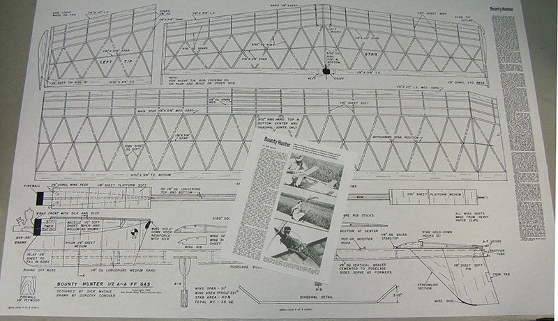 Model Airplane Plans (FF): BOUNTY HUNTER 51"ws, 391si Class A by Dick Mathis