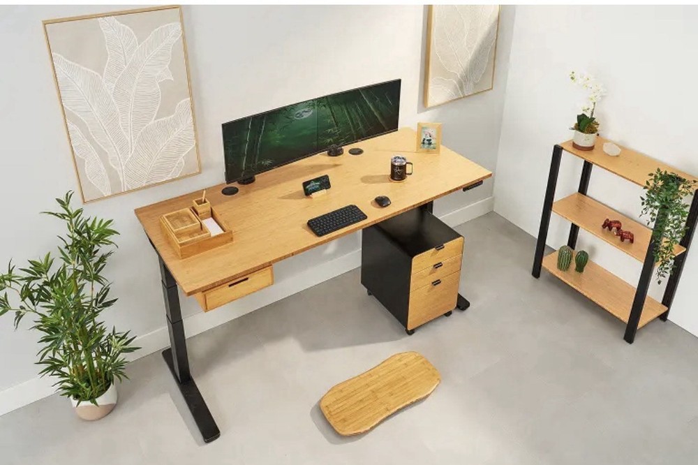 Uplift Desk Bamboo Desktop 48"x30" Rectangular With Grommets 1” Thick