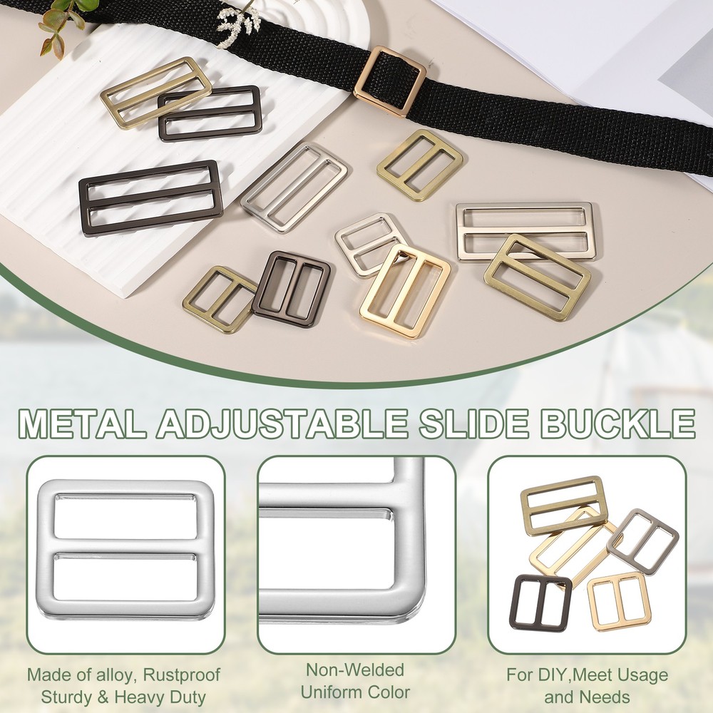 Slide Tri-Glide Buckle, 1"Metal Adjustable Slide Rectangle 6 Pcs & Silver