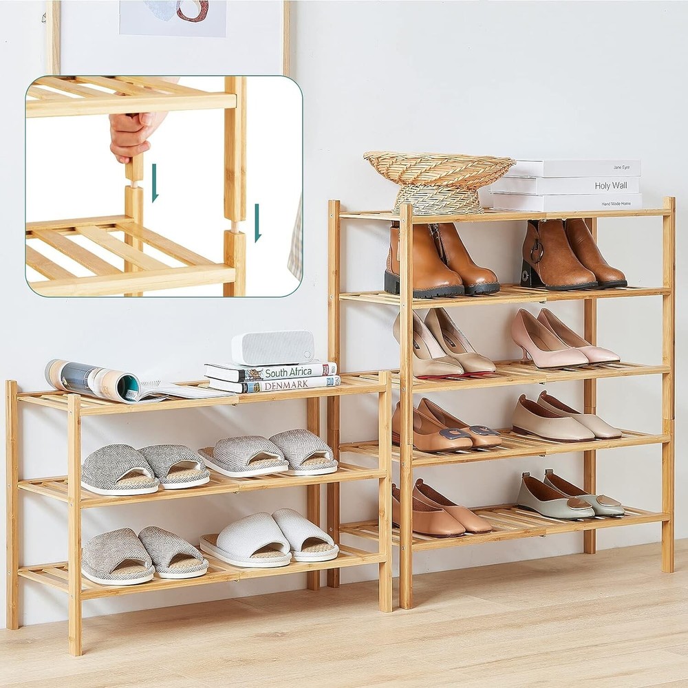 4-Tier Bamboo Shoe Rack for Entryway, Stackable | Foldable | Natural, Shoe Organ