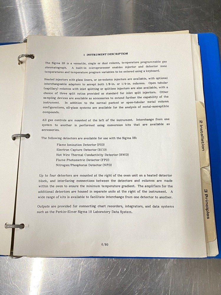 Perkin Elmer Sigma 3b Gas Chromatograph - Users Guide / Instructions Manual