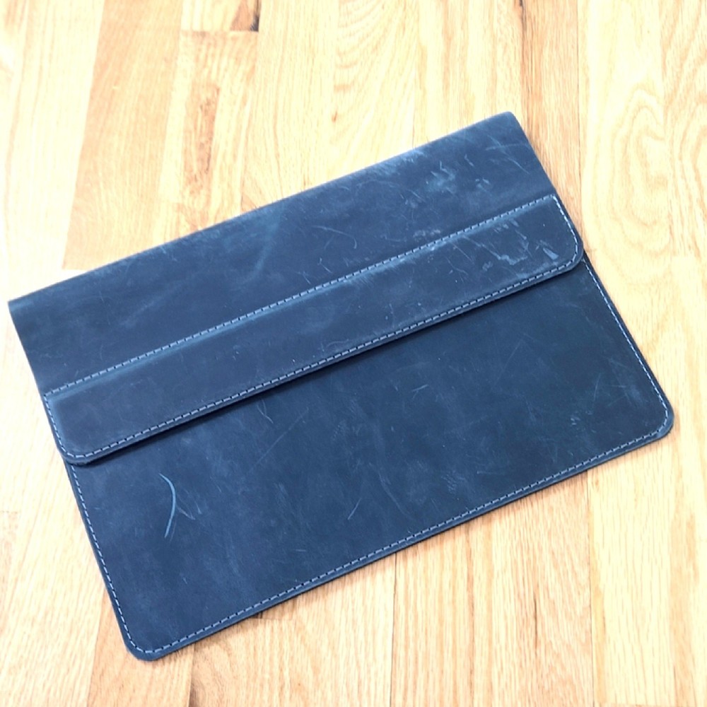 Leather Portfolio Sleeve Document Holder Minimalist Folio Case blue
