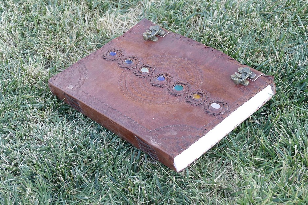 13" Large Genuine Leather Seven Diffrent Stone Journal Classic Blank Diary