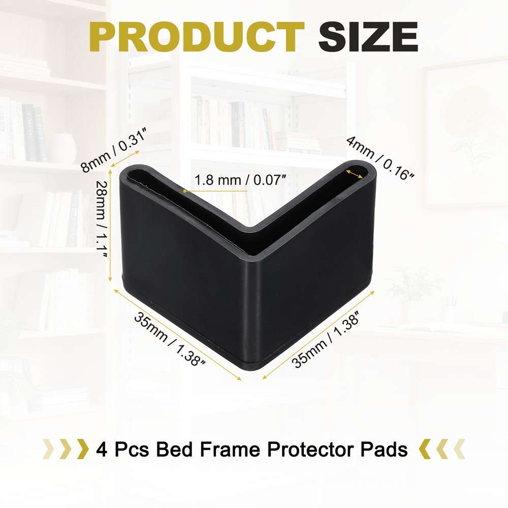 4Pcs 1-3/8" Bed Frame End Cap, Angle Iron Foot Pad Leg Protector, Black