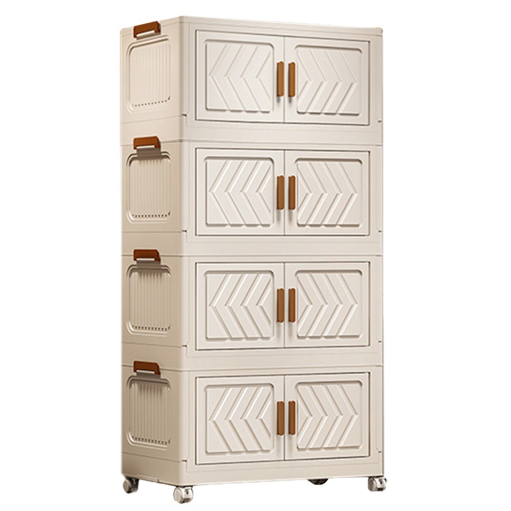 (White)4 Tier Stackable Storage Bins with Lids Doors Wheels Storage Drawer (Whit