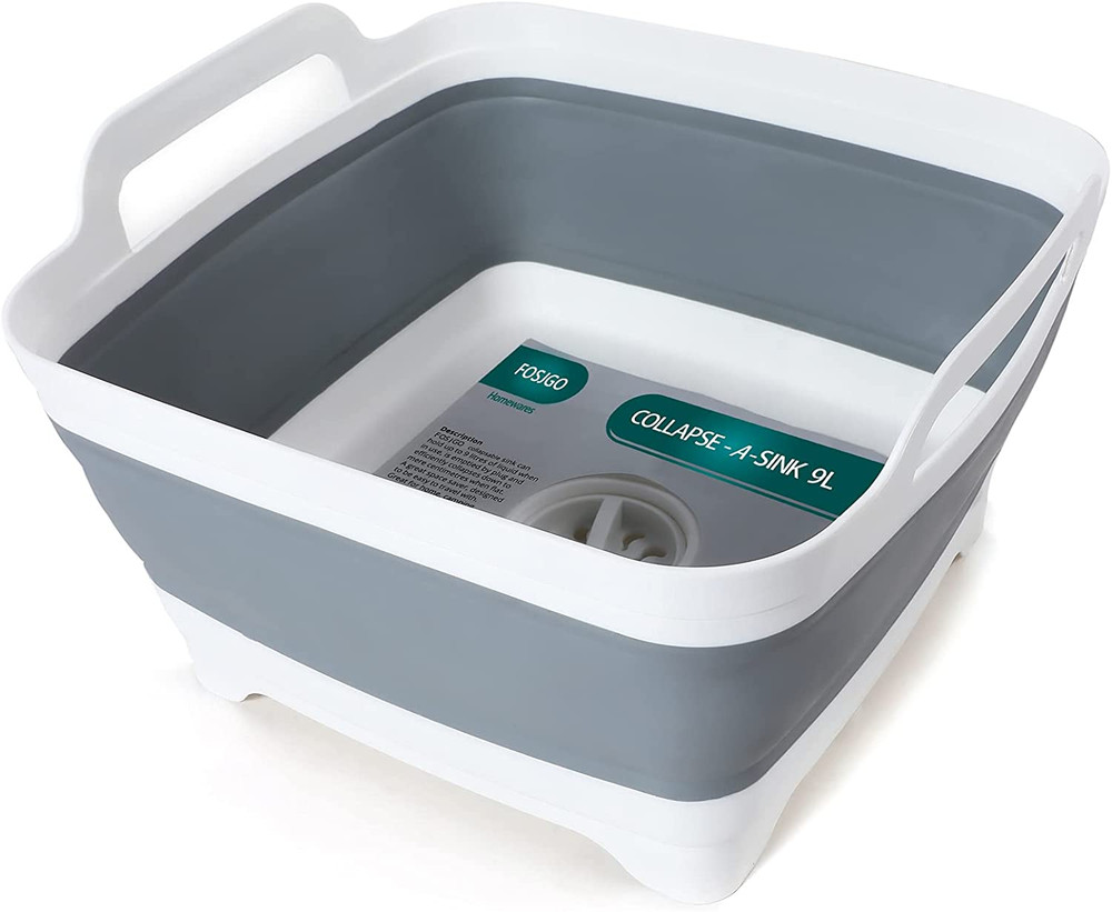2.4 Gal(9L) Collapsible Dish Basin with Drain Plug,Space Saving Multiuse Foldabl