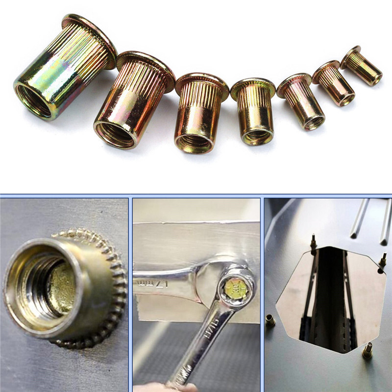 240pcs M4 M5 M6 M8 M10 Flat Head Threaded Binding Rivet Nut Insert Rivnut Kit