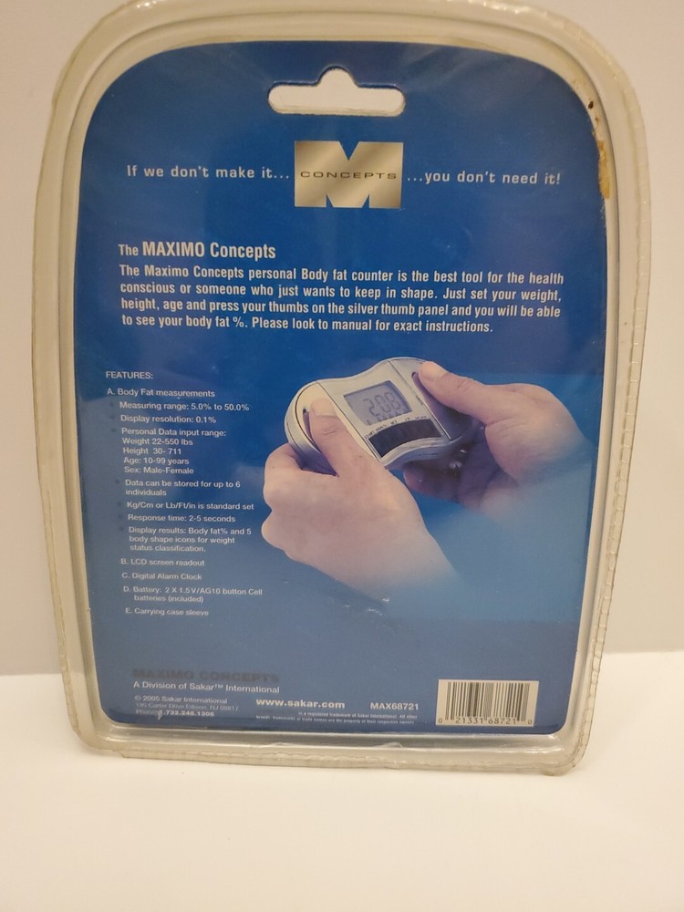 Handheld Body Fat Analyzer 8 User Memory Maximo Concepts Sakar
