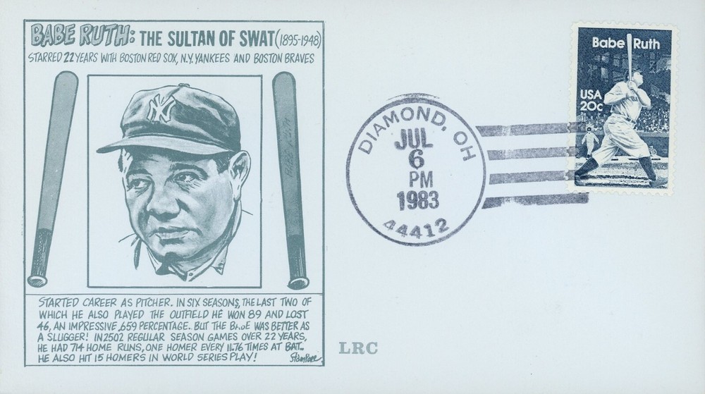 US 2046 FDC Babe Ruth Baseball LRC Diamond Ohio