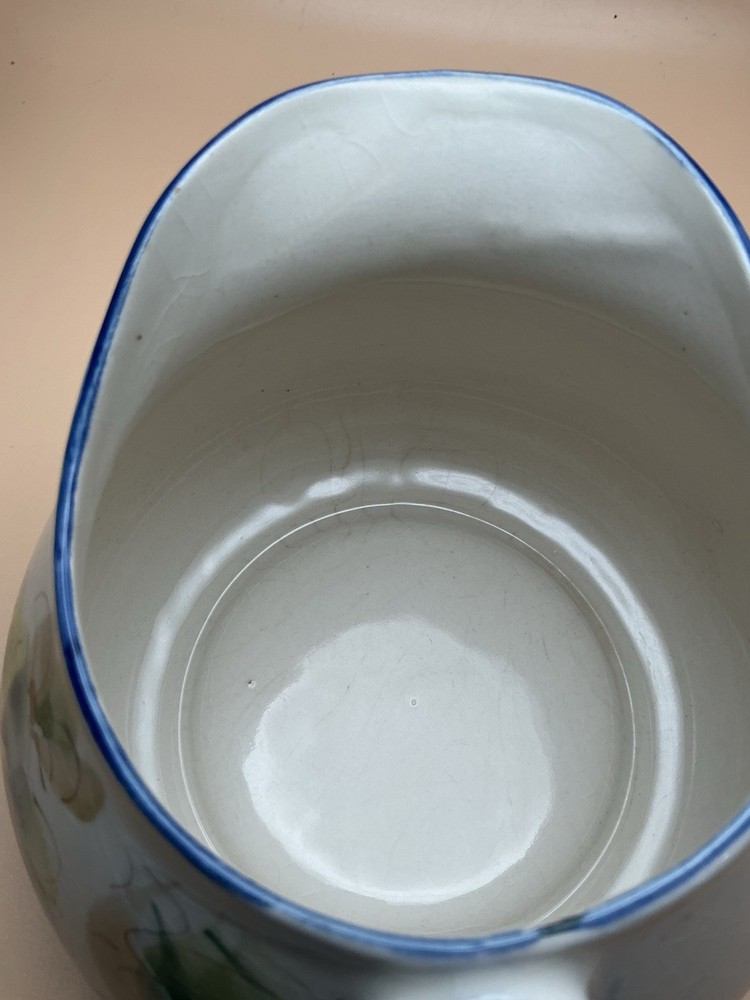 Vintage Small Portuguese Pitcher, Hand Painted Floral Pattern.