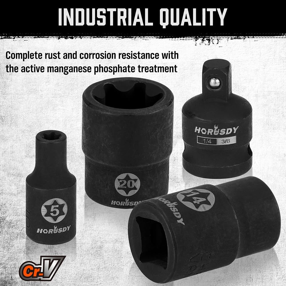 HORUSDY E-Torx Socket Set 13-Piece External | E4-E20, Black