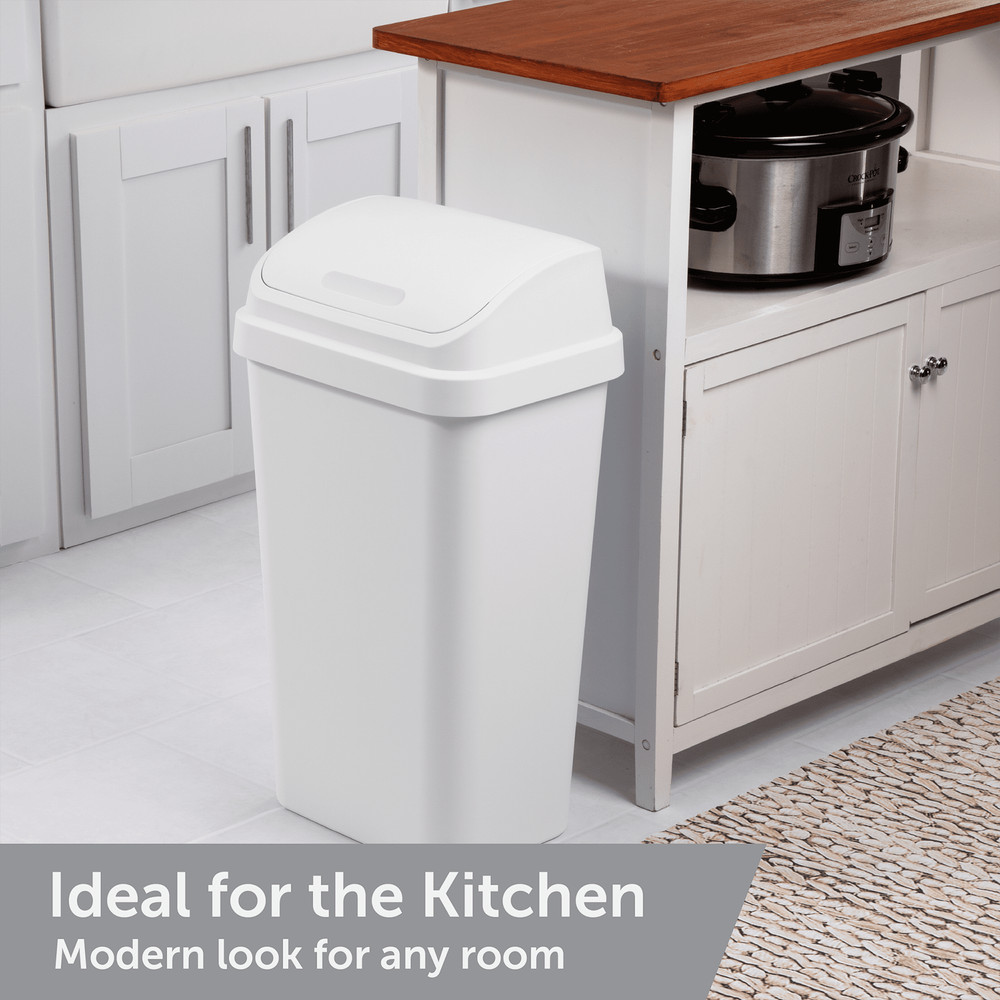 Kitchen Trash Can, 13 Gallon Plastic Garbage Bin with Swing Top Lid, Light Gray