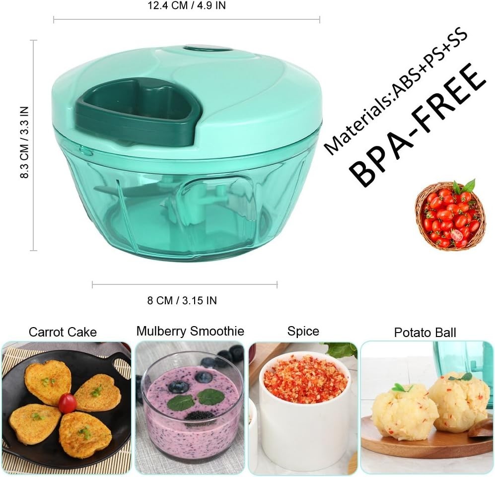 Compact Blue Vegetable Chopper - Adjustable Speed Manual Food Processor, 500ml