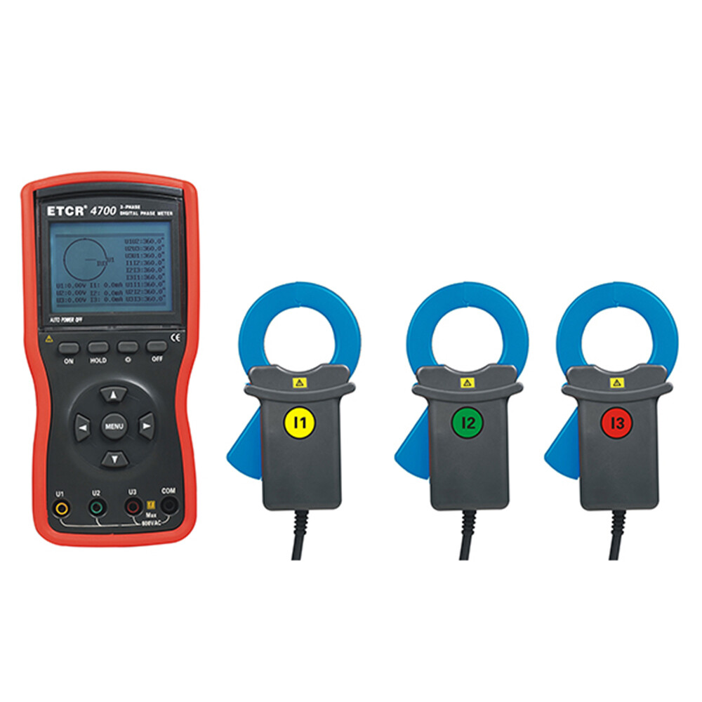 Digital Phase Voltmeter Clamp Meter Three phase 600V 600A 360° Current Detector
