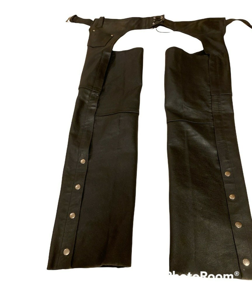 Genuine Leather Chaps . Size M . Black . Motorcycle Biker