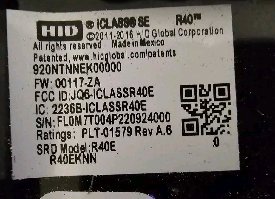 HID 920NTNNEK0000 R40 Elite Key iClass SE Smart Card Reader