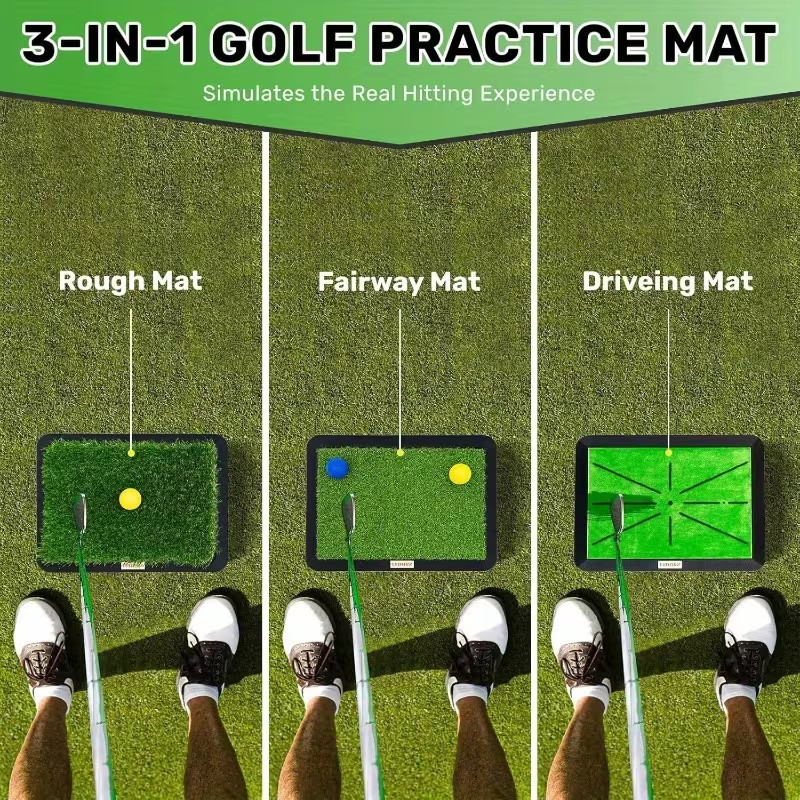 3-in-1 Golf Practice Mat with Impact Detection, Portable Training Turf