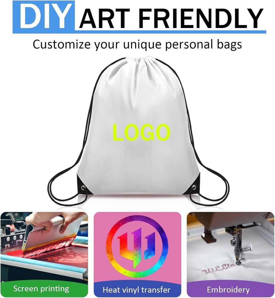 Drawstring Bags Bulk, Backpack Polyester String Bag Cinch White