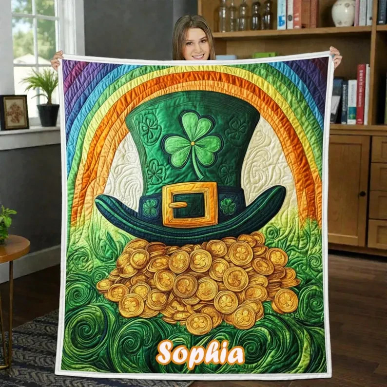 Personalized St. Patrick's Day Throw Blanket Custom Name Shamrock Gift