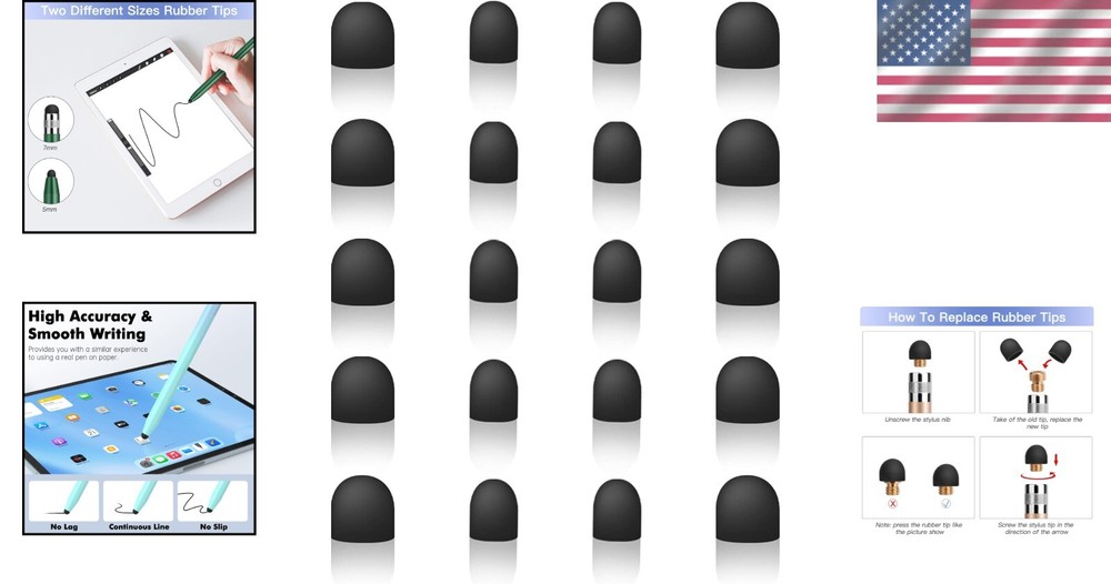 Thin Rubber Stylus Tips 20 Pcs - Quick Replacement for Touch Pad Devices