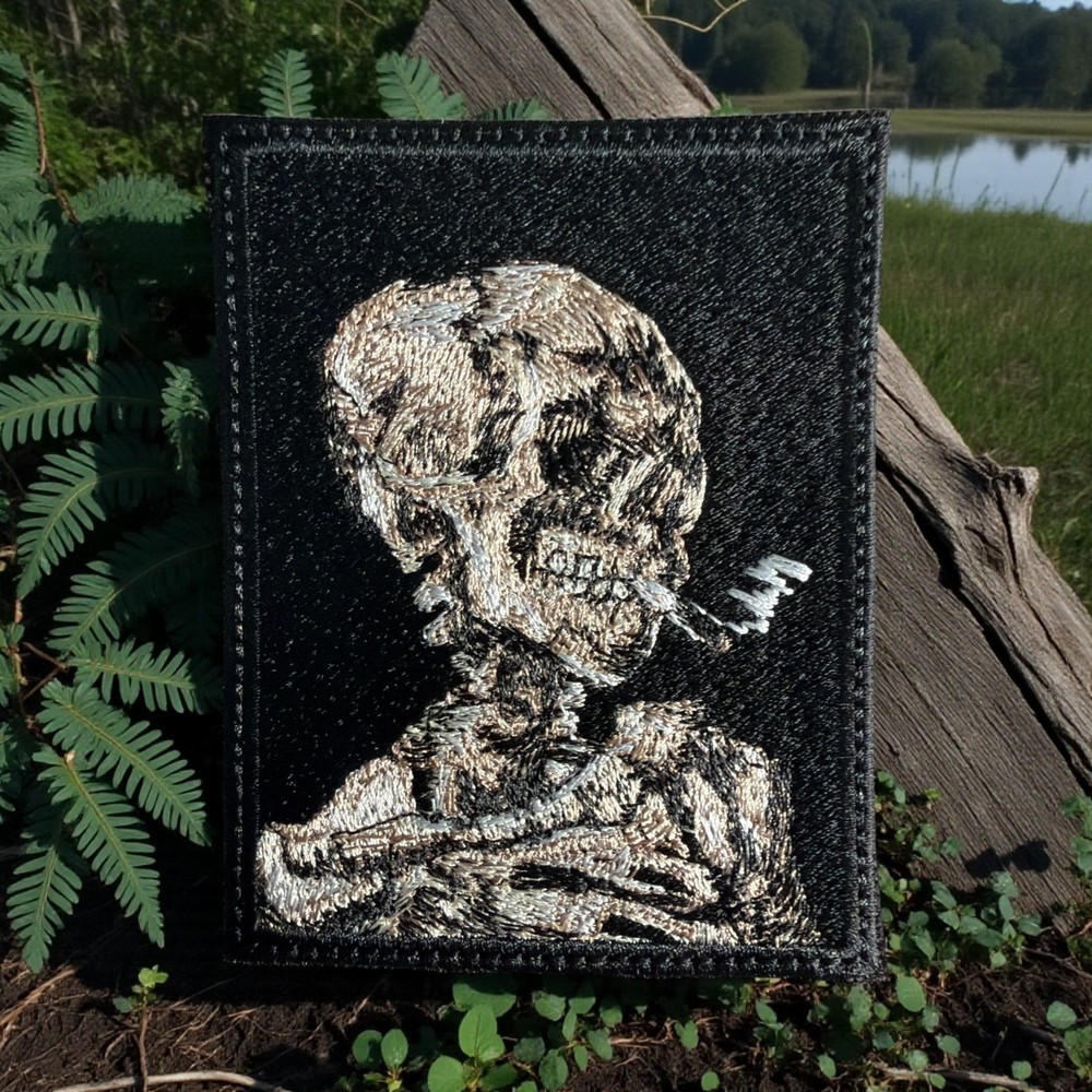 Van Gogh's Portrait Skeleton Skull with a burning Cigarette Patch