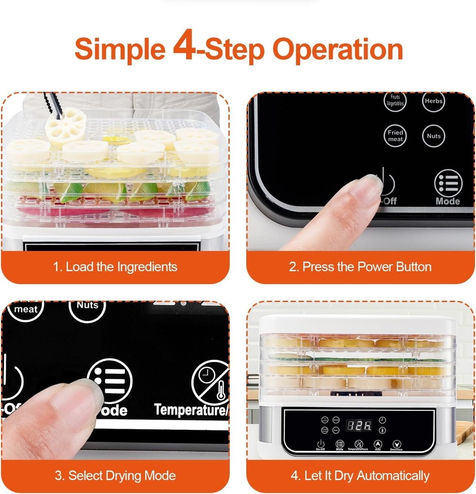 🏆Food Dehydrator Machine 5 Trays Stackable Fruit Dryer Adjustable Temperature