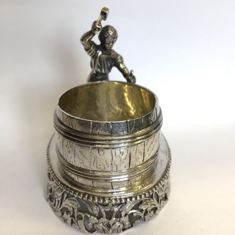 Fine Antique Solid Silver Salt Novelty Blacksmith Barrel Wolf & Knoll 1904 Hanau