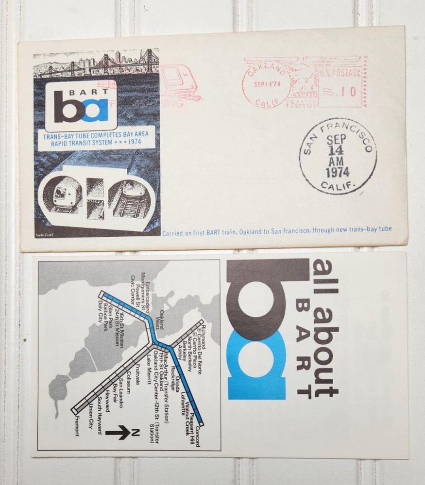 Bart BA Trans-Bay Tube Rapid Transit System 1974 Brochure + Postal Cover
