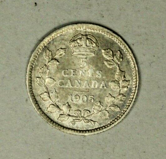 Canada Silver 5 Cents 1905 AU A1918