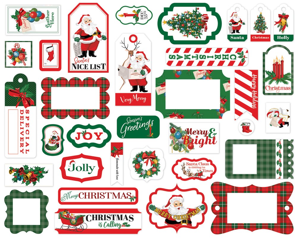 1 Pack Carta Bella Paper DEAR SANTA Frames & Tags Die-Cut Ephemera