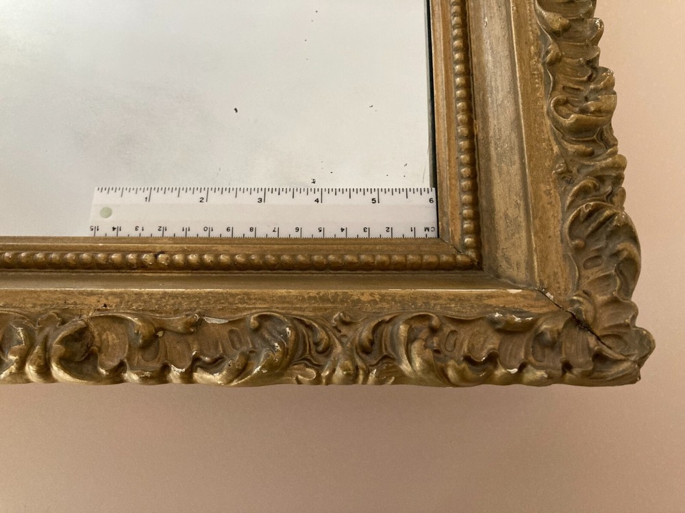 Antique Gold Wood Plaster Gesso Deep Frame Rectangular Mirror ~ 14 x 16 x 2.5 In