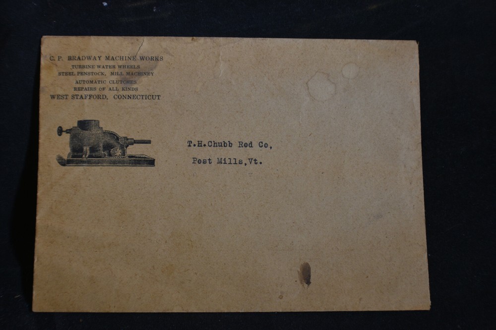 *ORIGINAL*  C P Bradway Machine Works West Stafford, Ct Envelope