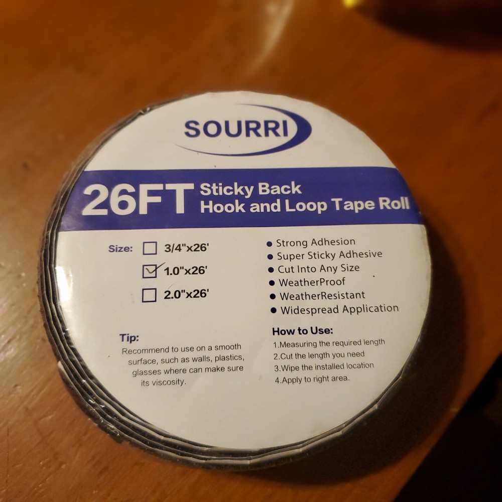 Sourri 1x26’ Sticky Back Hook & Loop Tape Roll