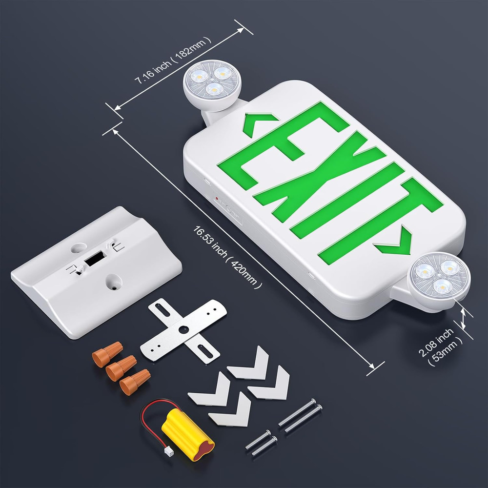 Led Exit Sign Emergency Light Combo Adjustable Two Head,Double Sided and Battery