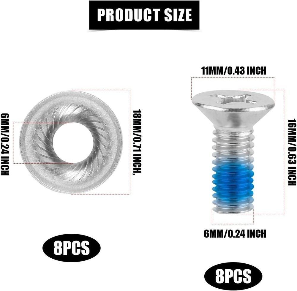Snowboard Binding Screw Set, Stainless Steel Medium, silver, blue