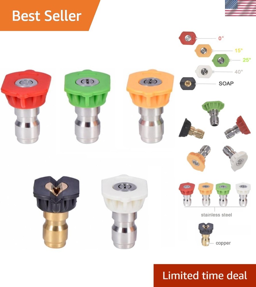 High-Performance Pressure Washer Nozzle Set with Adjustable Jet Angles - 5 Tips