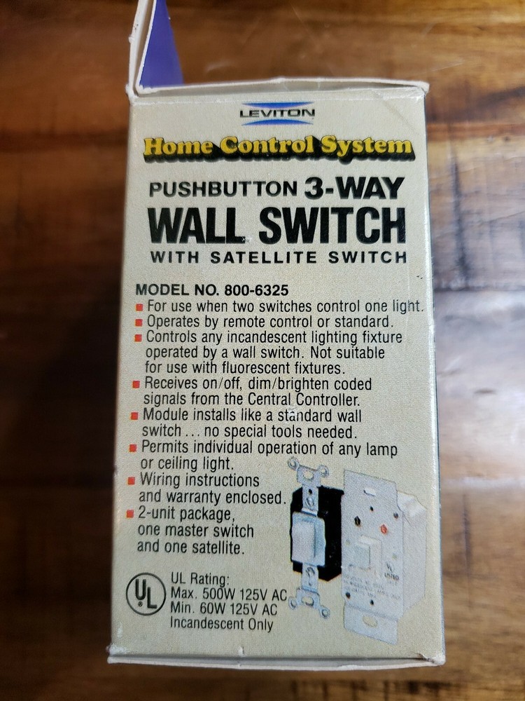 NEW Leviton Pushbutton 3-Way Wall Switch w/ Satellite switch. Model# 800-6325