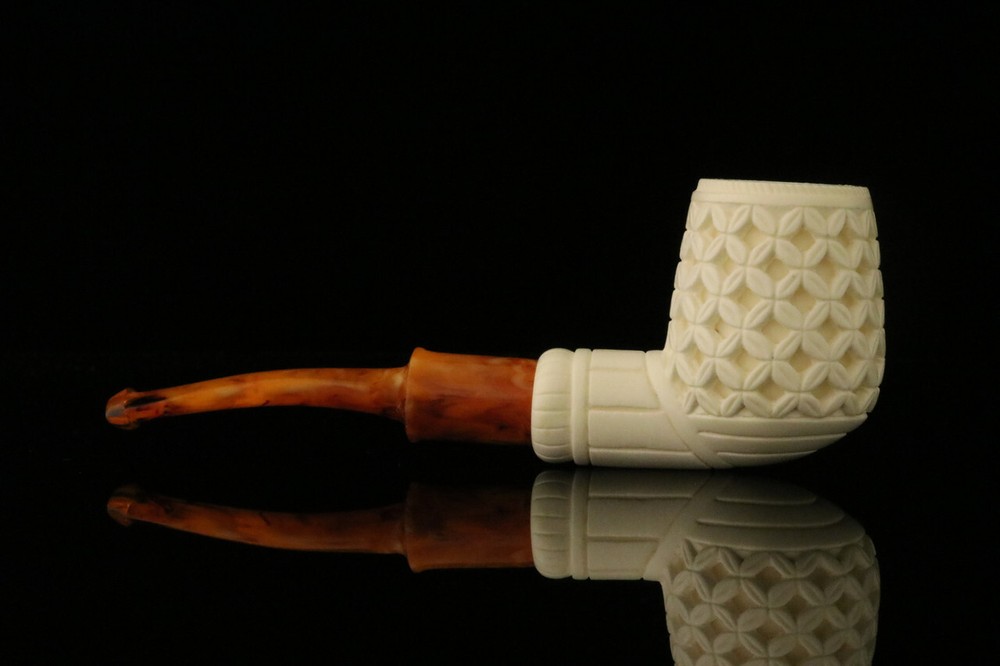 srv - Deep Lattice Block Meerschaum Pipe with fitted case M2419