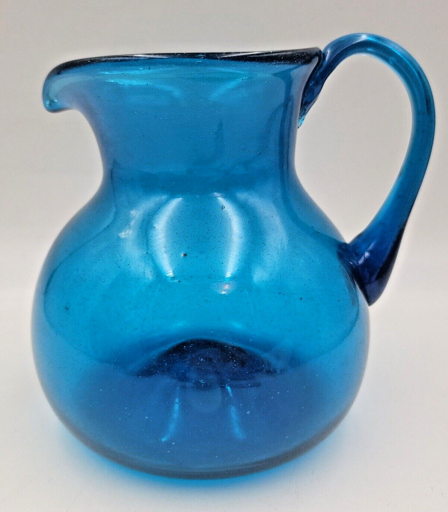 Cobalt Blue Hand Blown Glass Pitcher
