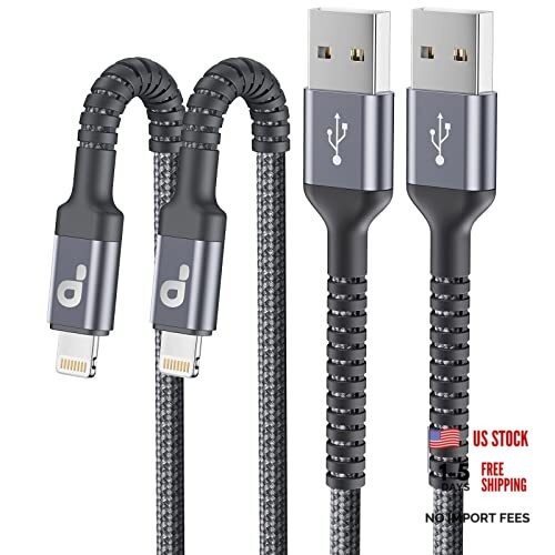 iPhone Charger Cable 2Pack Nylon Braided Lightning 6FT Grey USB A to Lightning
