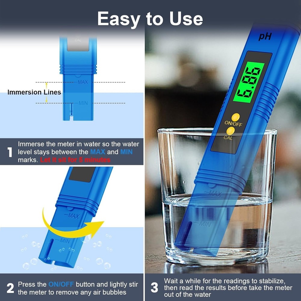 Digital pH Tester for Water - Includes Calibration Powders & Certification
