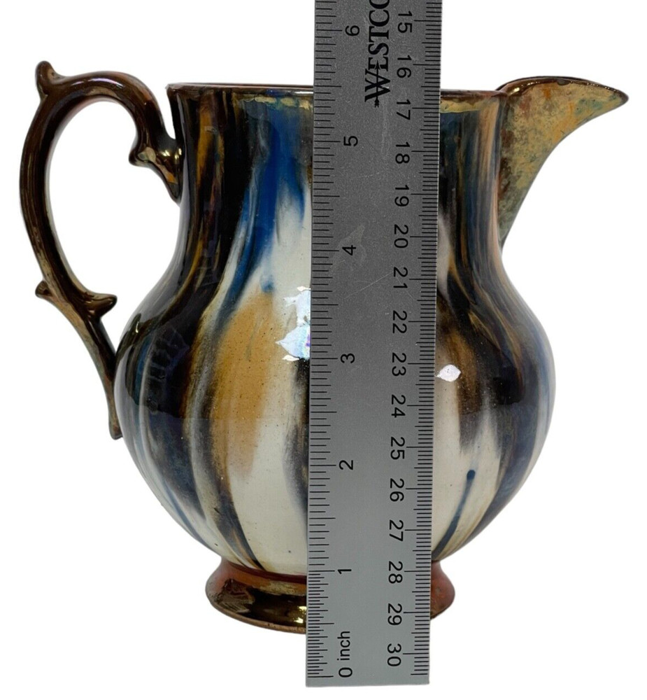 5.5" Mid 19th C British Marbleized Multicolor Copper Luster Pitcher Creamer