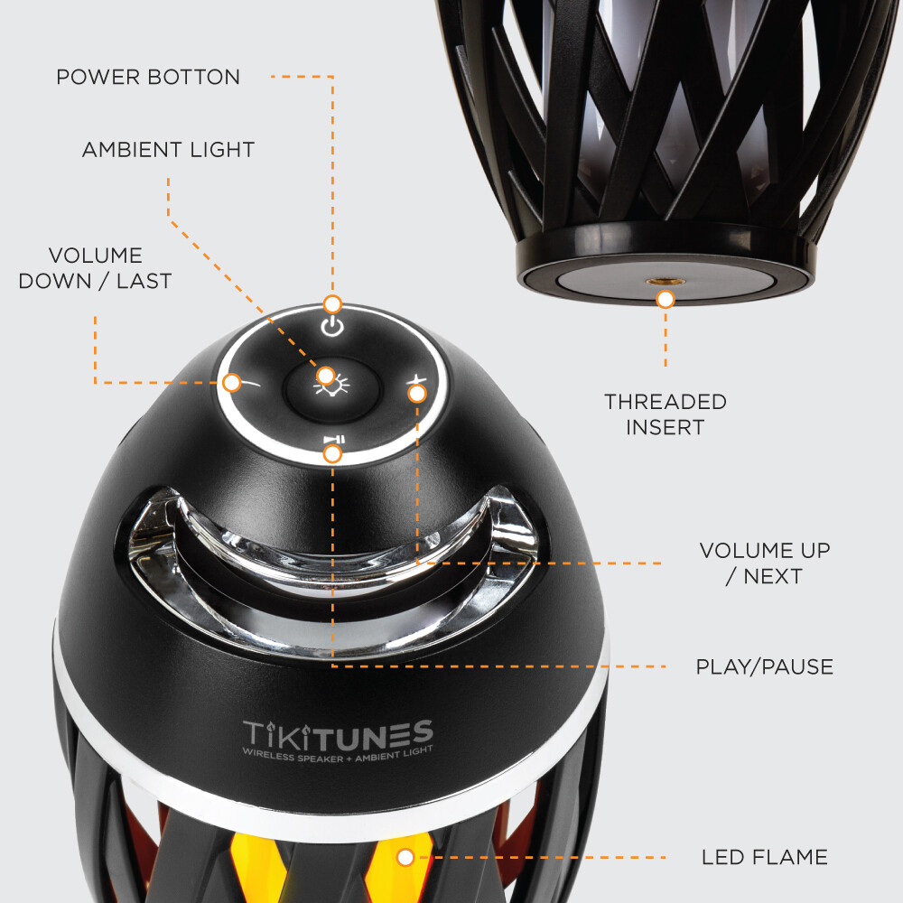 TikiTunes Portable Bluetooth Wireless Speaker (Bundle) with Adjustable 40” Pole