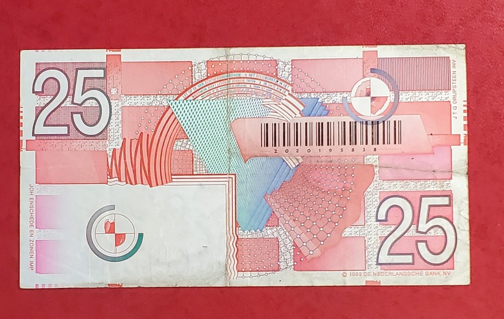 NETHERLANDS 25 GULDEN 1989 BANKNOTE PICK #100 NICE!!!