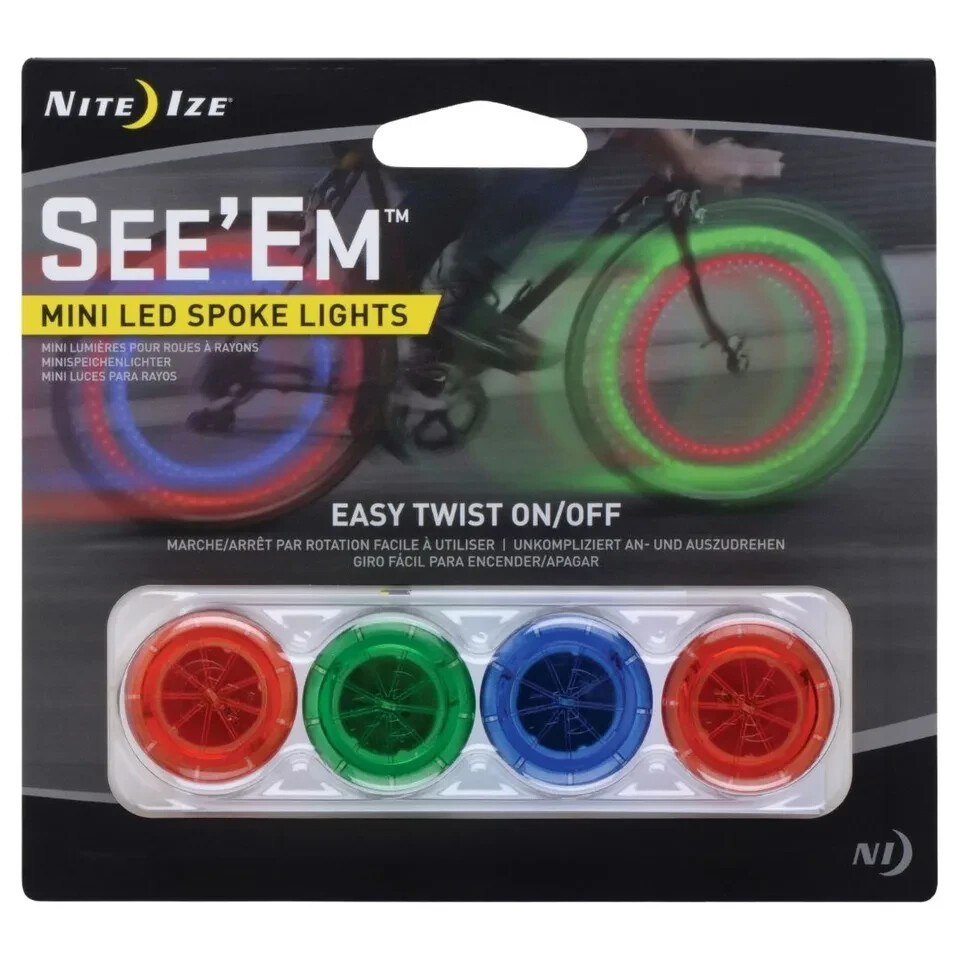 Nite Ize See'Em Mini LED Spoke Lights 4 Pack, Assorted