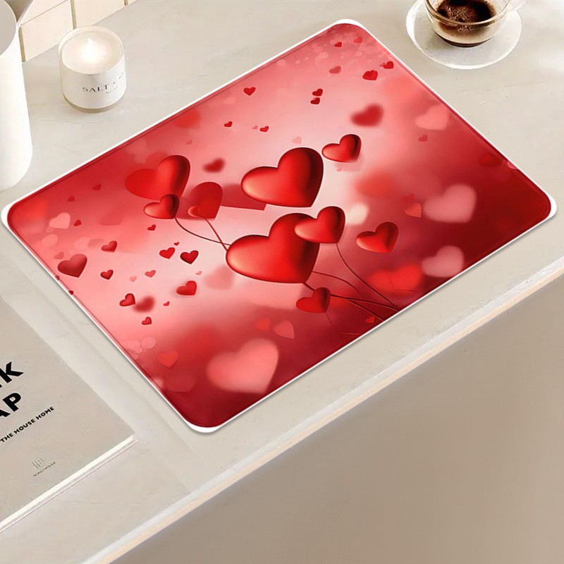 2D Valentine'S Day Kitchen Countertop Drying Mat Protecting Taleware Home Decor