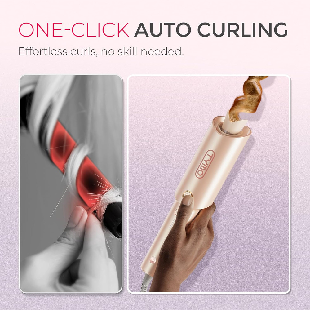 TYMO CurlPro Automatic Rotating Curling Iron 1 Inch Ionic Dual Voltage Peach