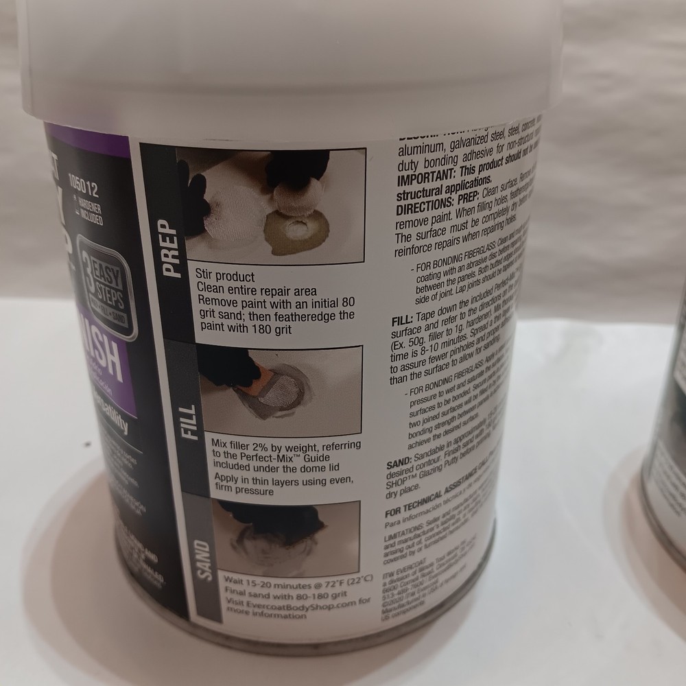 2 Cans Evercoat Body Shop 105012 Fill &Finish Repairs Minor Holes Cuts & Gouges