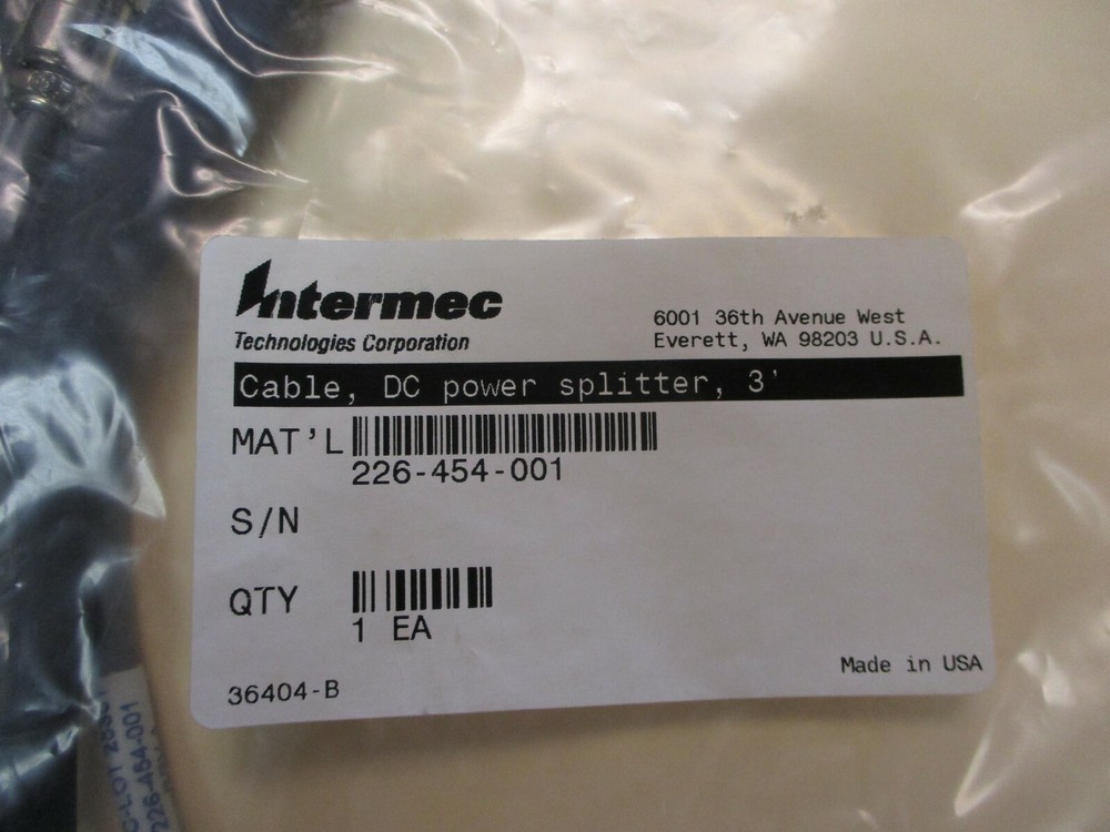 Intermec 226-454-001 Cable, DC Power Splitter, 3', NEW