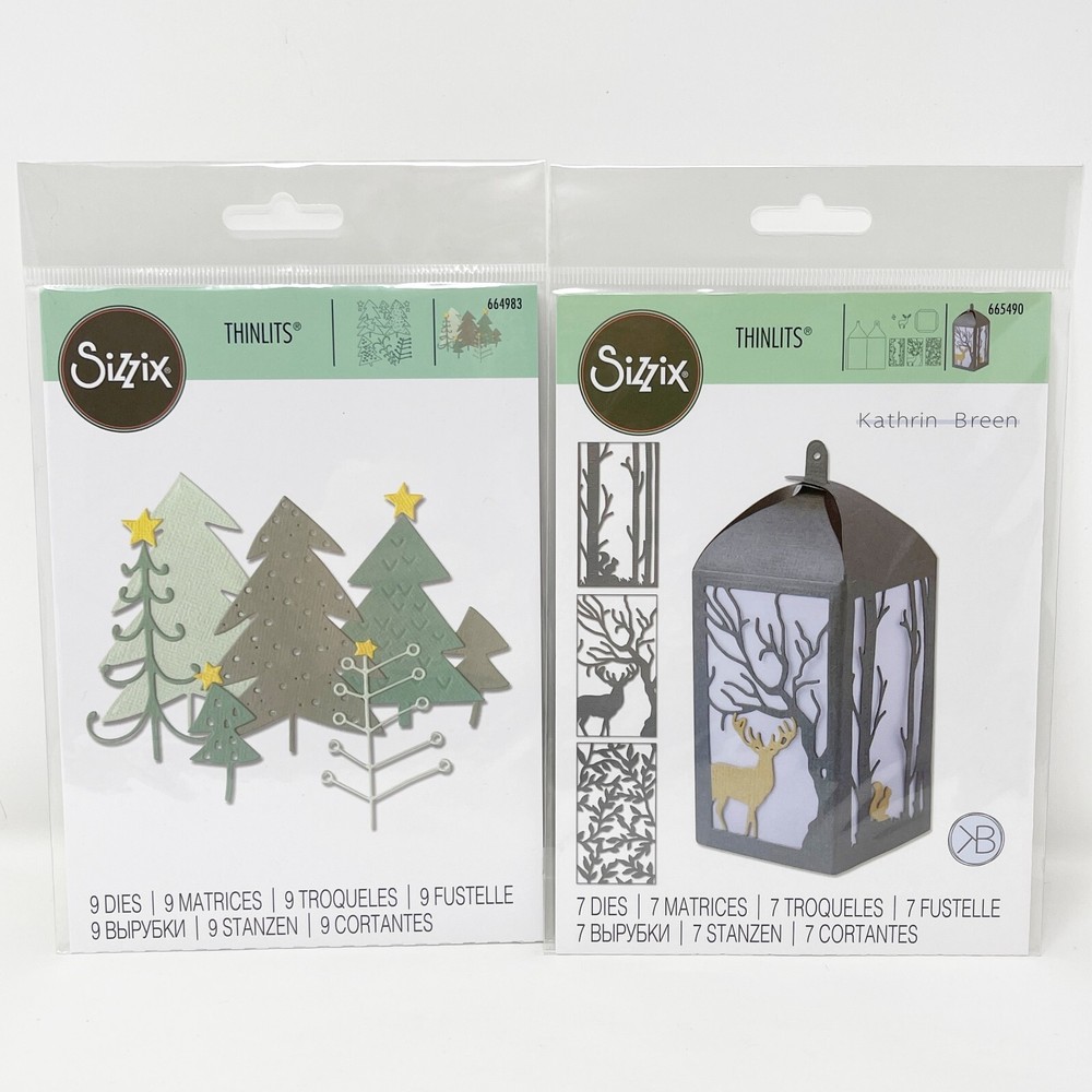 Sizzix Thinlits Winter Christmas Forest Lantern Pine Trees Cutting Dies NEW